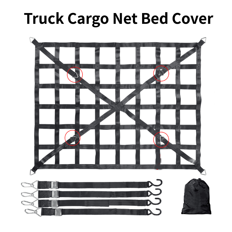 Truck Cargo Net Bed Cover with Mesh and S Hook Heavy Duty cargo net for Pick up Trailer Carrier