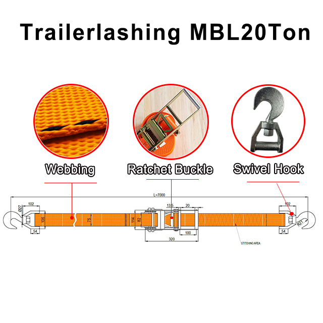 OEM Web Lashing for RO-RO Ships Heavy-duty Trailer Lashing 20T Truck Tie Down 10T Car Lashing With Elephant Foot